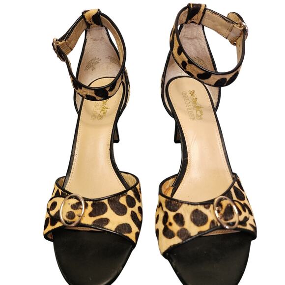 Coach Women's Shoes, Cheetah Print Leather Cow Fur Strappy Peep Toe Heels, Sz 8 - Picture 7 of 12